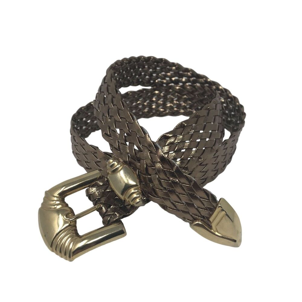 Braided Leather Belt Western  Cowgirl 30 inch Gold Tone Medium